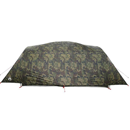 Zijaanzicht van de vidaXL 6-persoons camouflage tunneltent, waterdicht en aerodynamisch ontwerp.