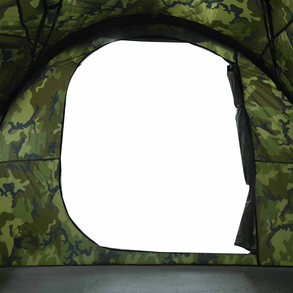 Detail van de camouflage ingang van de vidaXL 6-persoons tunneltent.
