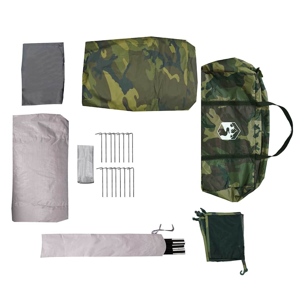 Camouflage tentaccessoires van vidaXL, inclusief stokken, haringen en draagtas.