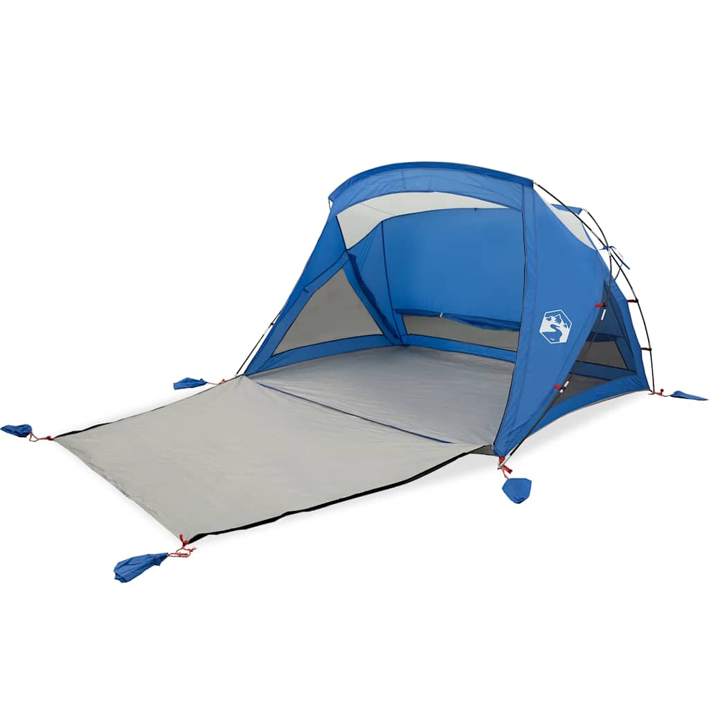 Detail van de vidaXL strandtent in azuurblauw met open voorkant en gaas zijwanden.