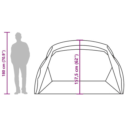 Zijaanzicht van de vidaXL strandtent met afmetingen en silhouet van een persoon.