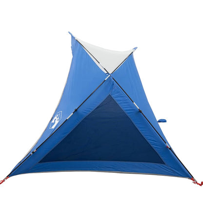 Detail van de azuurblauwe vidaXL strandtent met open bovenkant en gaas zijwanden.
