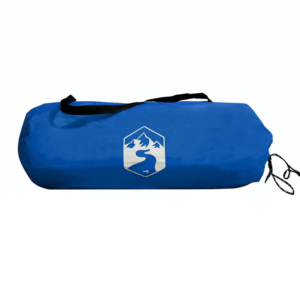 Azuurblauwe vidaXL strandtent in opbergtas met logo, zijaanzicht.