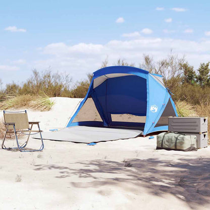 Azuurblauwe vidaXL strandtent voor 2 personen, waterdicht en windbestendig op het strand.