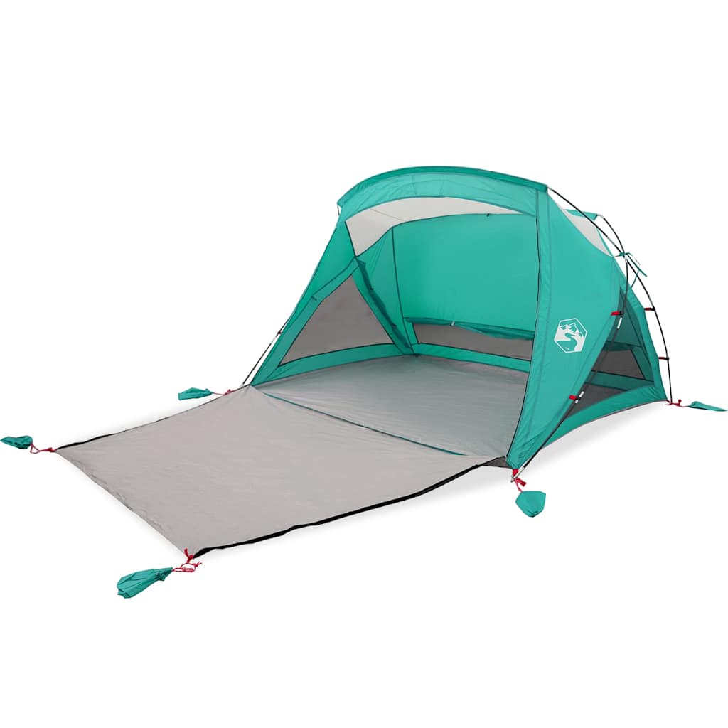 Detail van de vidaXL zeegroene strandtent met open voorkant en schaduwdoek.