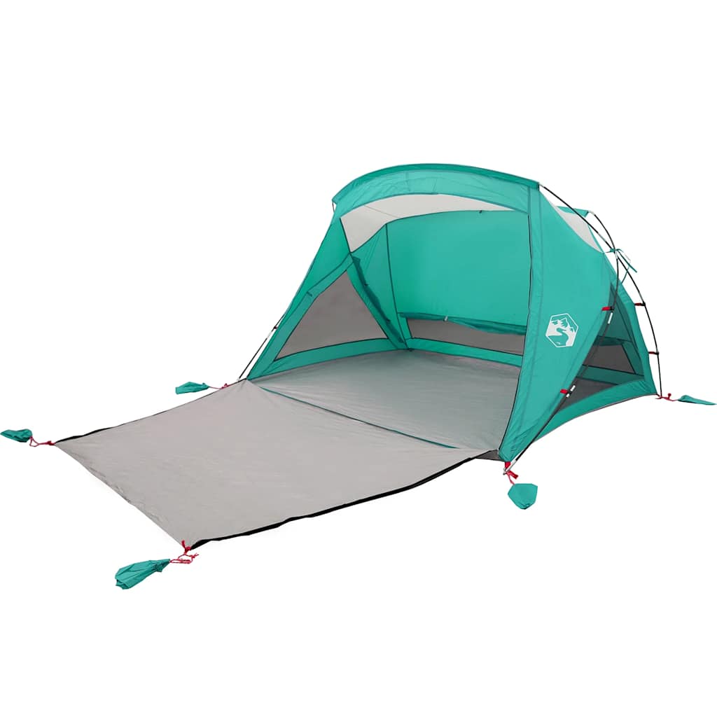 Detail van de vidaXL strandtent in zeegroen, met open voorkant en grijze vloer.