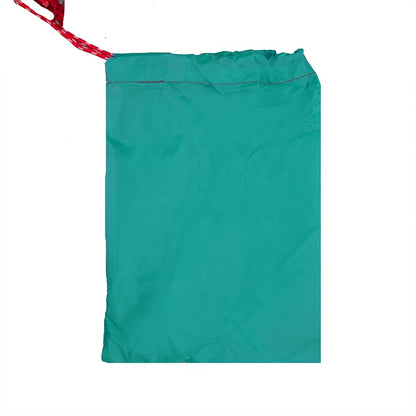 Detail van de zeegroene vidaXL strandtent, opgevouwen in een compacte tas met trekkoord.