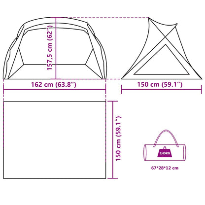 Detailweergave van de afmetingen en vorm van de vidaXL 2-persoons strandtent in zeegroen.