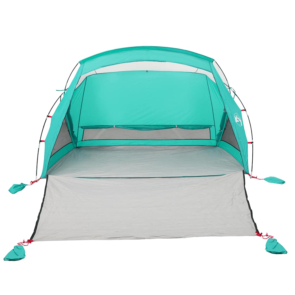 Detail van de vidaXL 2-persoons strandtent in zeegroen, met open voorkant en schaduwdoek.