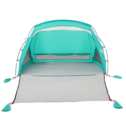 Detail van de vidaXL 2-persoons strandtent in zeegroen, met open voorkant en schaduwdoek.