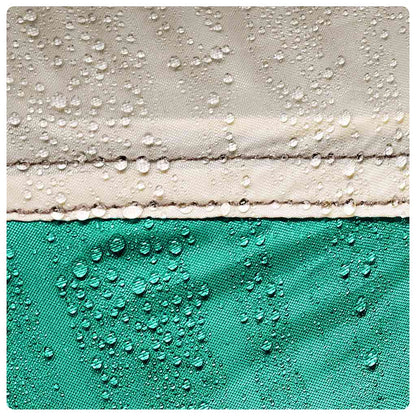 Detail van de waterdichte stof van de vidaXL strandtent in zeegroen met druppels.