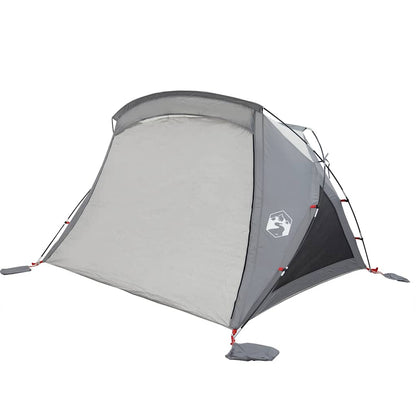 Detail van de grijze vidaXL strandtent met waterdichte voorzijde en gaas zijwanden.