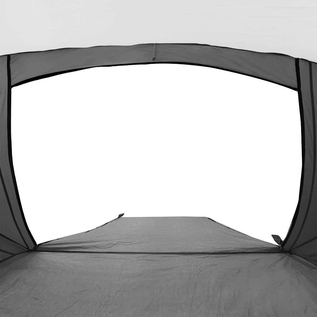 Zijaanzicht van de grijze vidaXL strandtent met open ingang voor ventilatie.