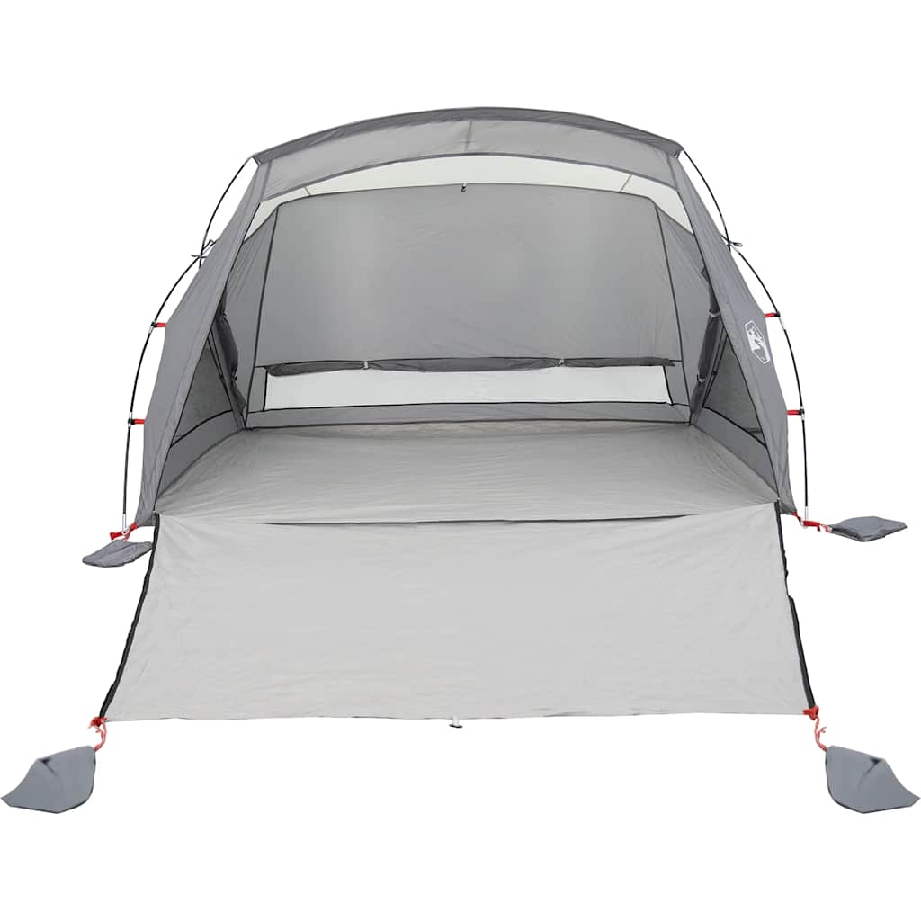 Zijaanzicht van de vidaXL strandtent, waterdicht grijs met gaasventilatie.
