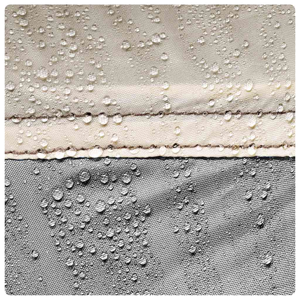 Detail van de waterdichte stof van de vidaXL strandtent met regendruppels.