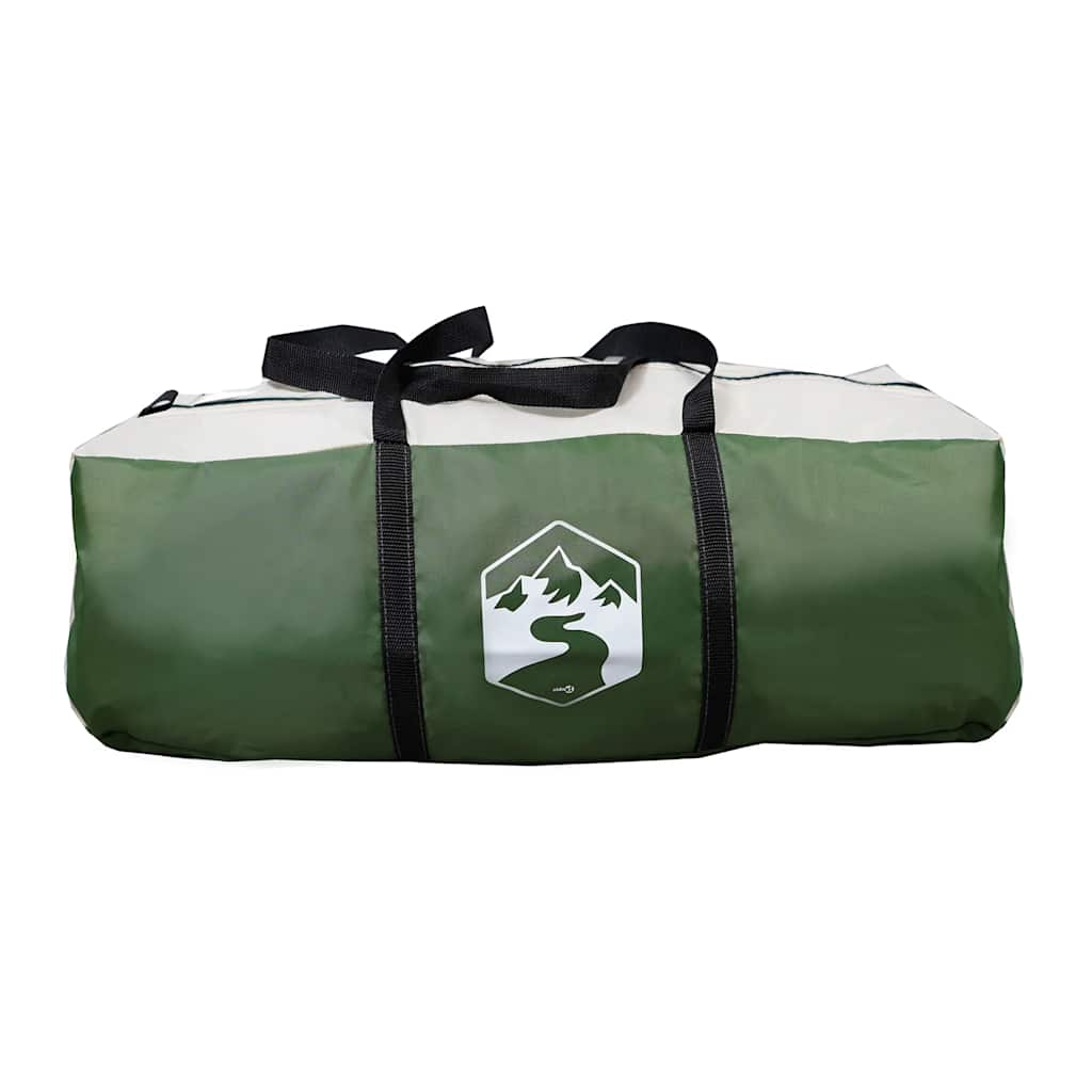 Groene vidaXL kampeertent met verandakoepel, opgevouwen in een handige draagtas.