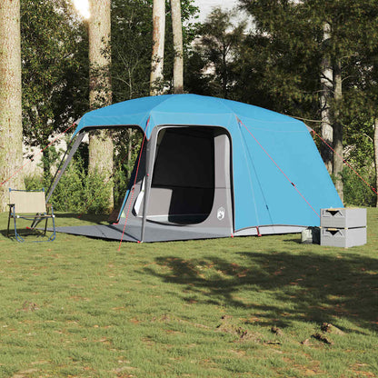 Zijaanzicht van de vidaXL 5-persoons kampeertent in blauw met verandakoepel.