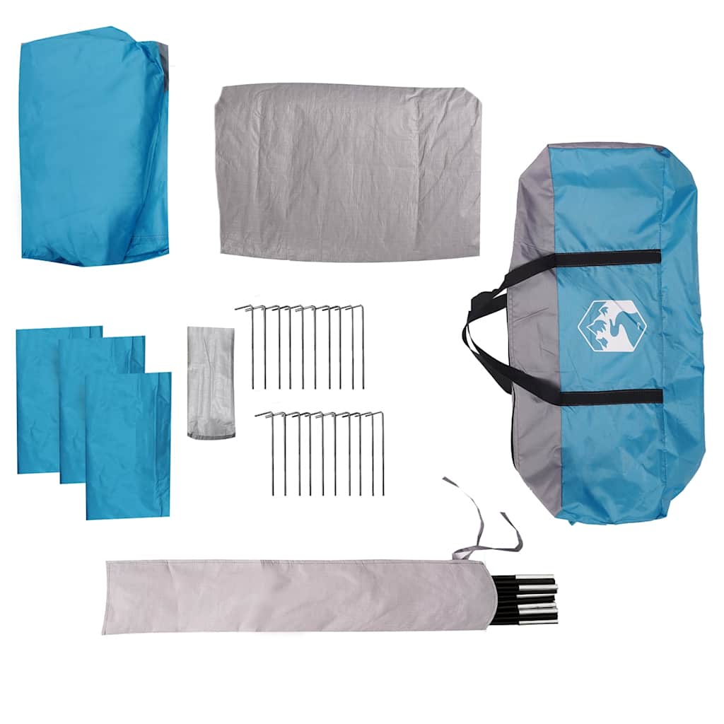 Detailfoto van de accessoires van de vidaXL 5-persoons tent, inclusief stokken en haringen.