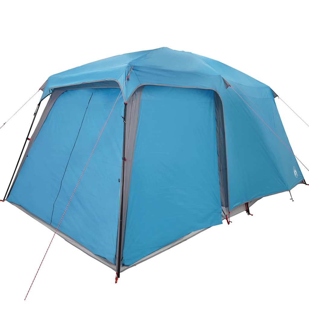 Zijaanzicht van de blauwe vidaXL 5-persoons kampeertent met verandakoepel.