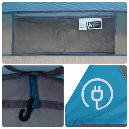 Detail van de E-port en opbergruimte in de vidaXL 5-persoons tent.