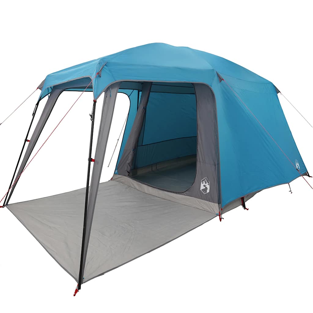 Detail van de vidaXL 5-persoons kampeertent in blauw met verandakoepel.