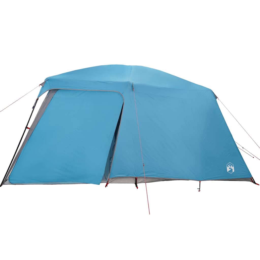 Zijaanzicht van de vidaXL 5-persoons kampeertent in waterdicht blauw met verandakoepel.