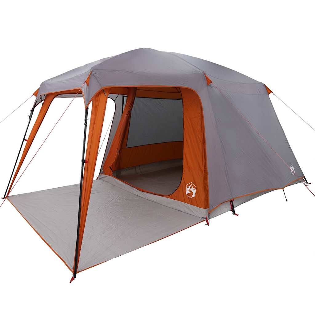 Detail van de vidaXL 5-persoons kampeertent in grijs en oranje, met voortent.