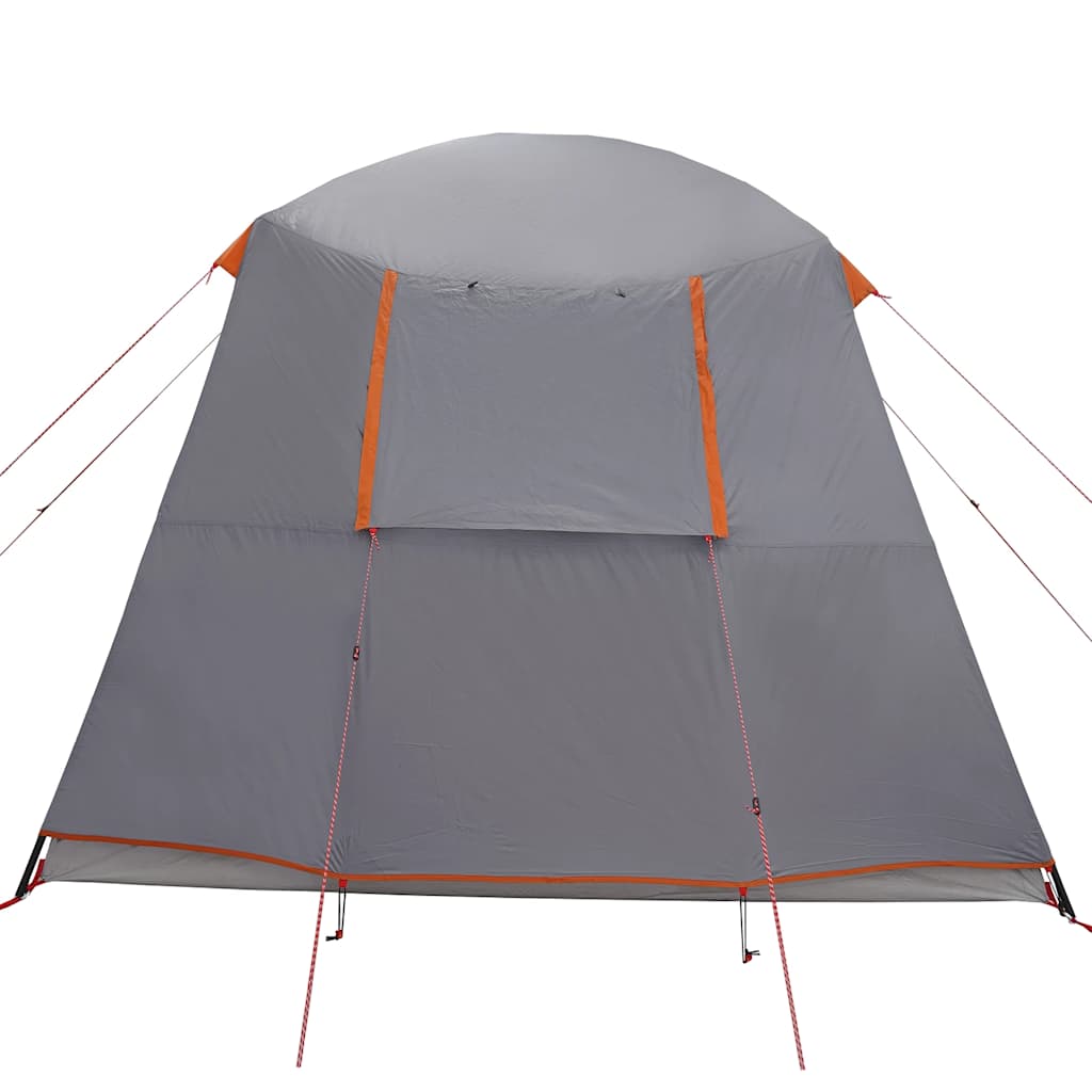 Detail van de grijze vidaXL kampeertent met oranje accenten en open ventilatie.