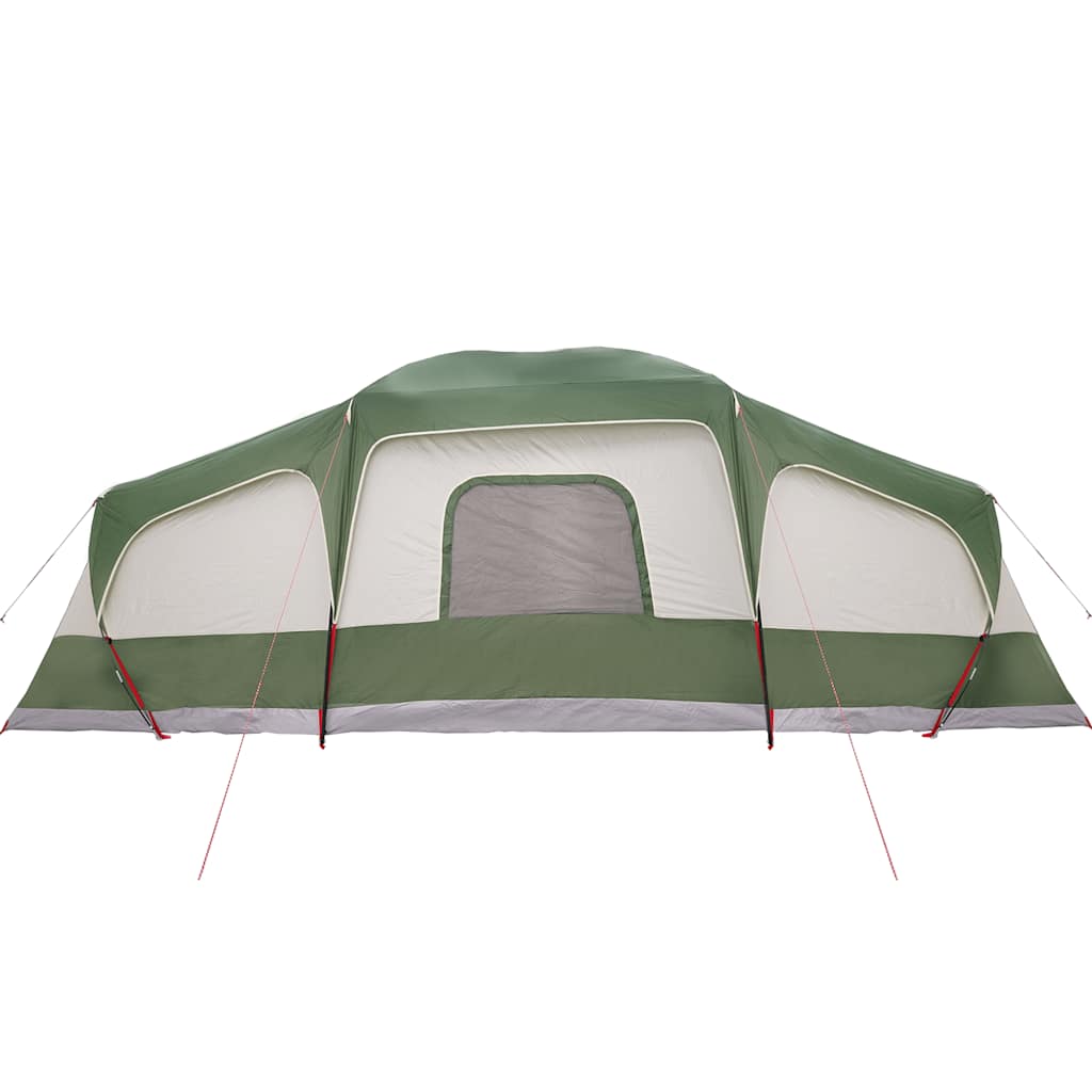 Detail van de vidaXL familietent met verandakoepel, groene kleur en zijaanzicht.