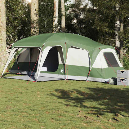 Groene vidaXL familietent met verandakoepel, waterdicht en ruimte voor 9 personen.