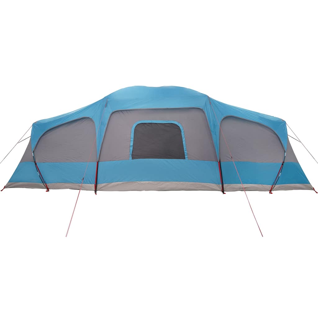Detail van de vidaXL 9-persoons tent met verandakoepel in blauw en grijs, zijaanzicht.