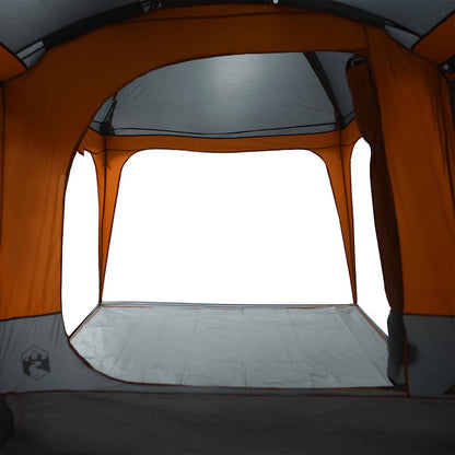 Detail van de binnenkant van de vidaXL familietent met verandakoepel, met grote ramen en licht interieur.