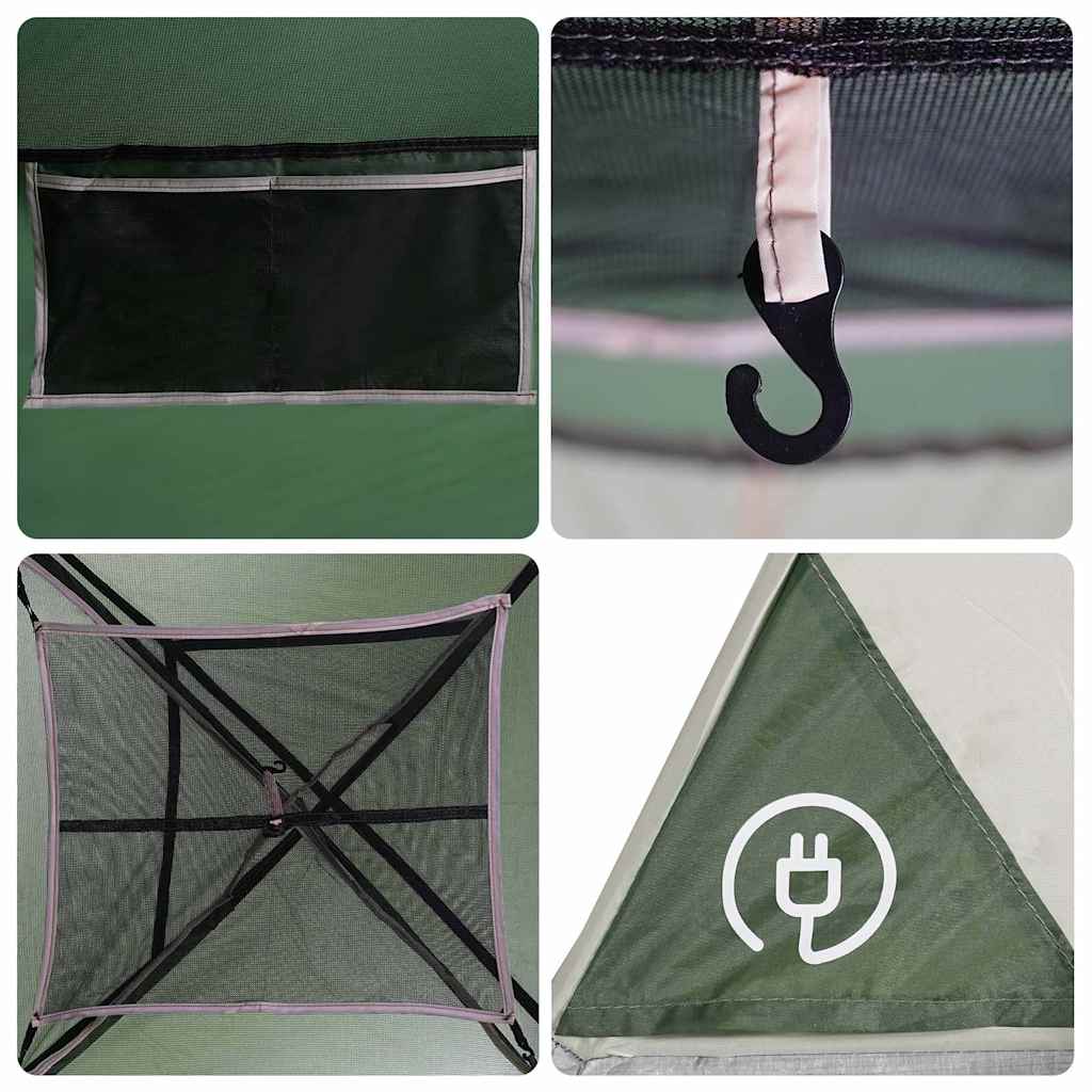 Detail van de binnenkant van de vidaXL tent met opbergvak en haak voor verlichting.