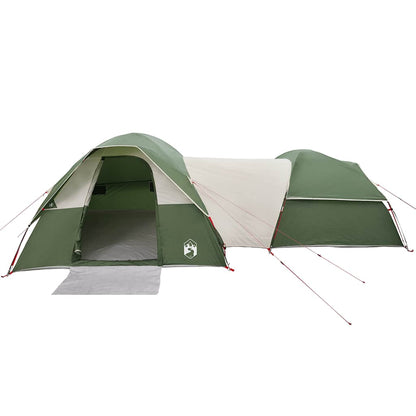 Zijaanzicht van de vidaXL 5-persoons tent in groen, met ingang en voortent zichtbaar.