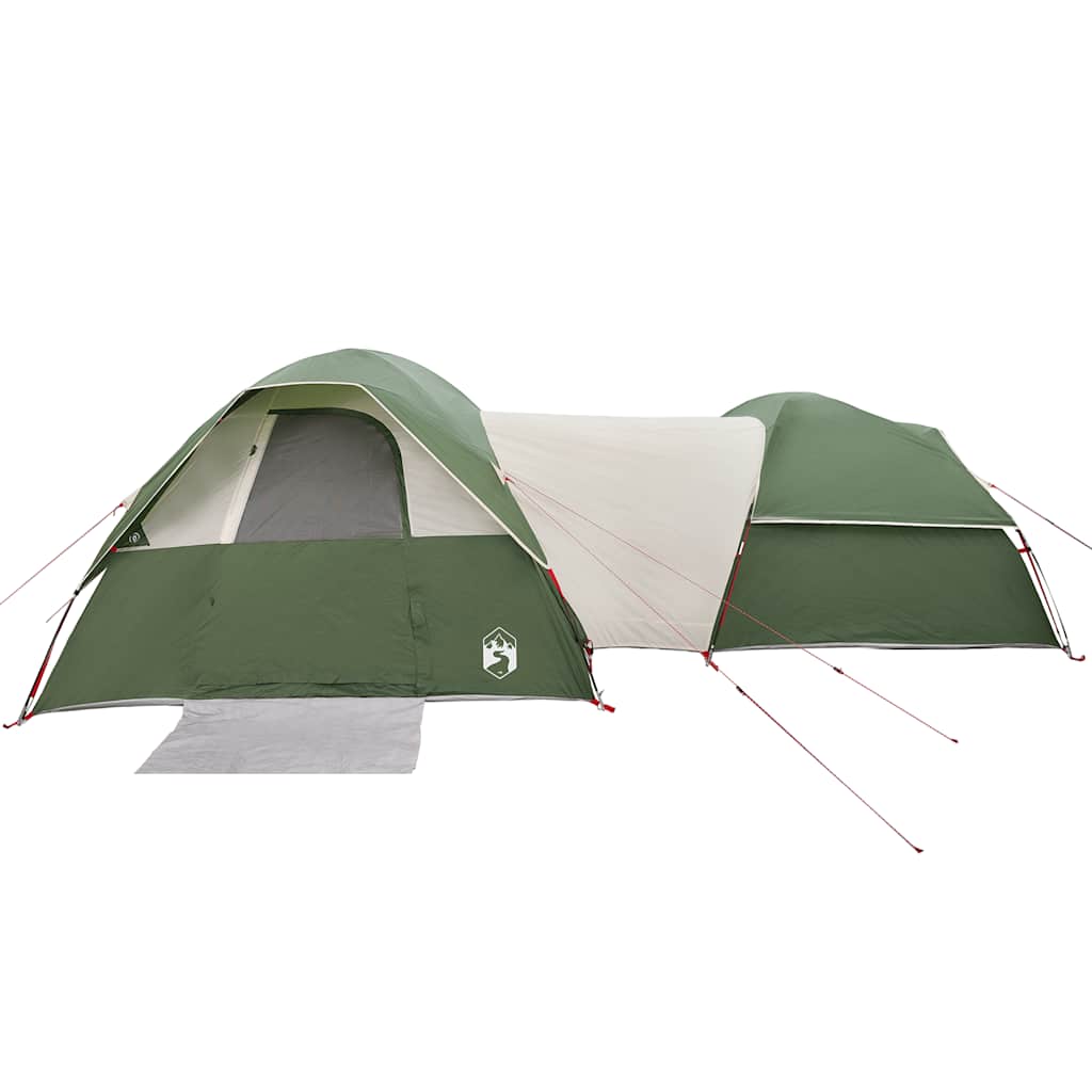 Zijaanzicht van de vidaXL 5-persoons tent in groen, met open ingang en luifel.