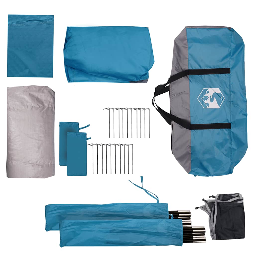 Detail van de accessoires voor de vidaXL 5-persoons tent, inclusief stokken en haringen.