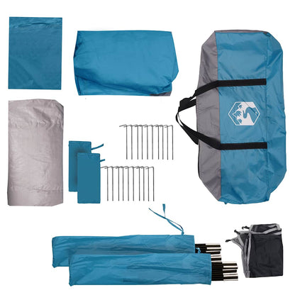Detail van de accessoires voor de vidaXL 5-persoons tent, inclusief stokken en haringen.