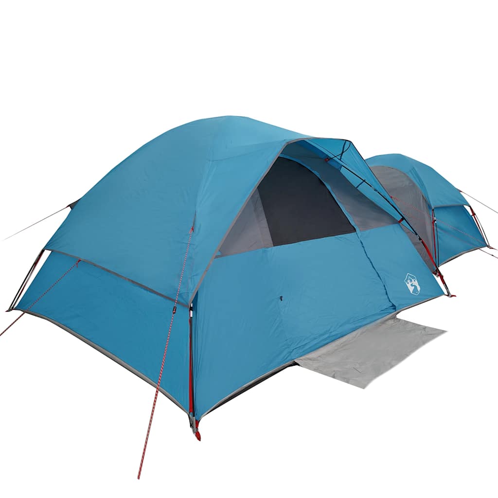 Detail van de vidaXL 5-persoons tent in blauw, met een zijaanzicht van de ingang.
