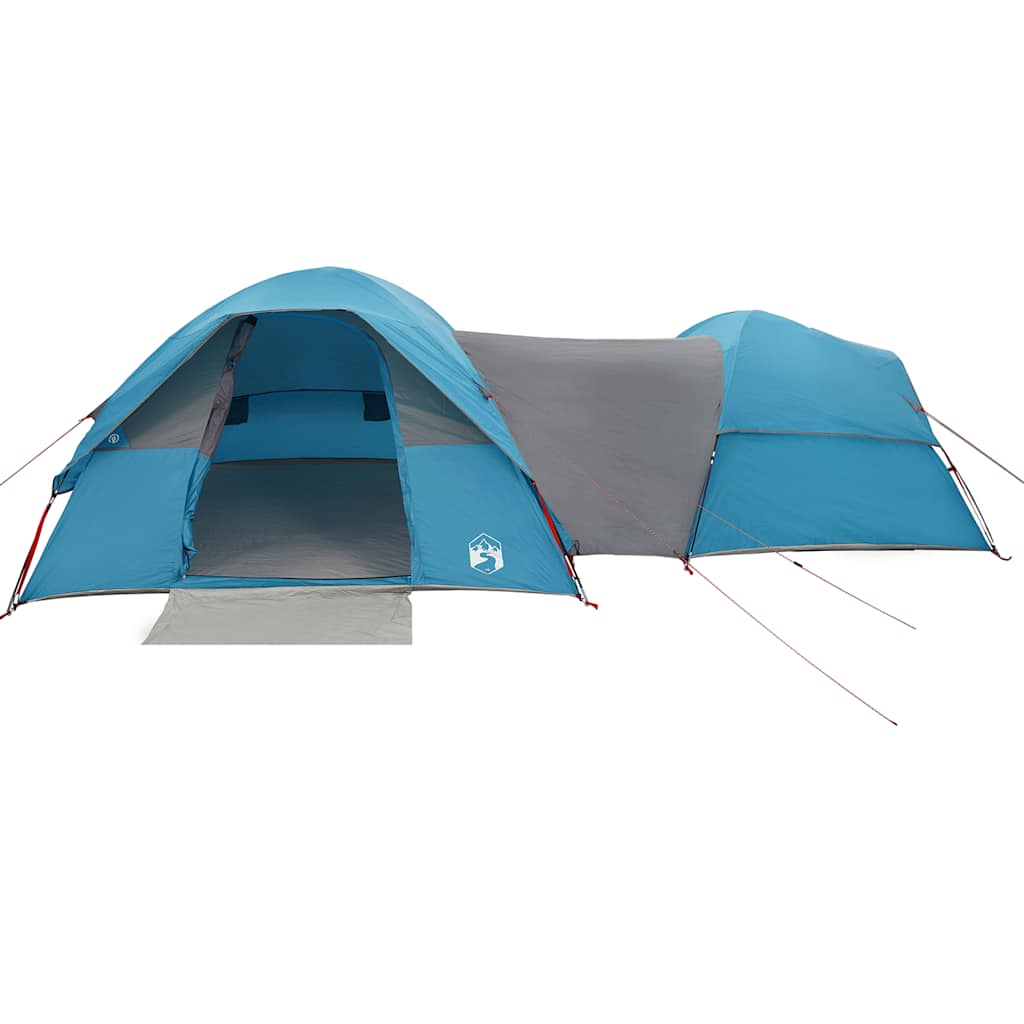 Zijaanzicht van de vidaXL 5-persoons tent in blauw met ruime ingang en voortent.