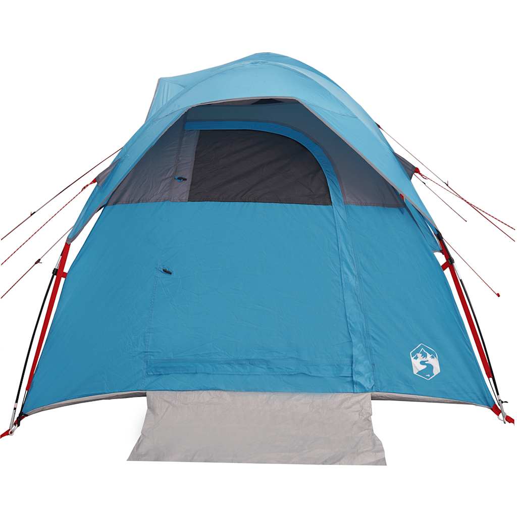 Detail van de blauwe vidaXL tent met een waterdichte ingang en ventilatierooster.