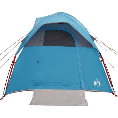 Detail van de blauwe vidaXL tent met een waterdichte ingang en ventilatierooster.