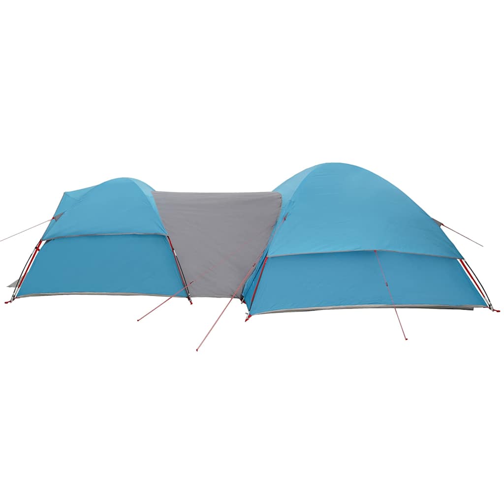 Detail van de vidaXL 5-persoons tent in blauw, met twee overlappende tentdelen.