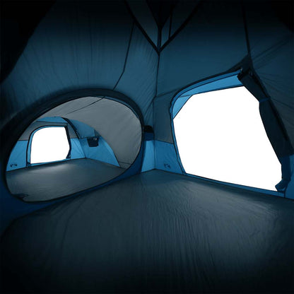 Detail van de binnenkant van de vidaXL tent met blauwe wanden en grote ramen.