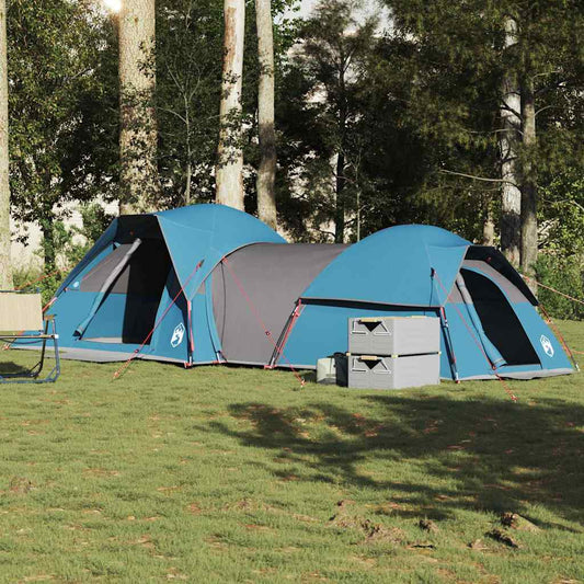 Blauwe vidaXL tent voor 5 personen, waterdicht en ruim, opgesteld in de natuur.