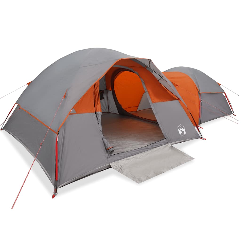 Detail van de vidaXL tent in grijs en oranje, met open ingang en binnenruimte zichtbaar.