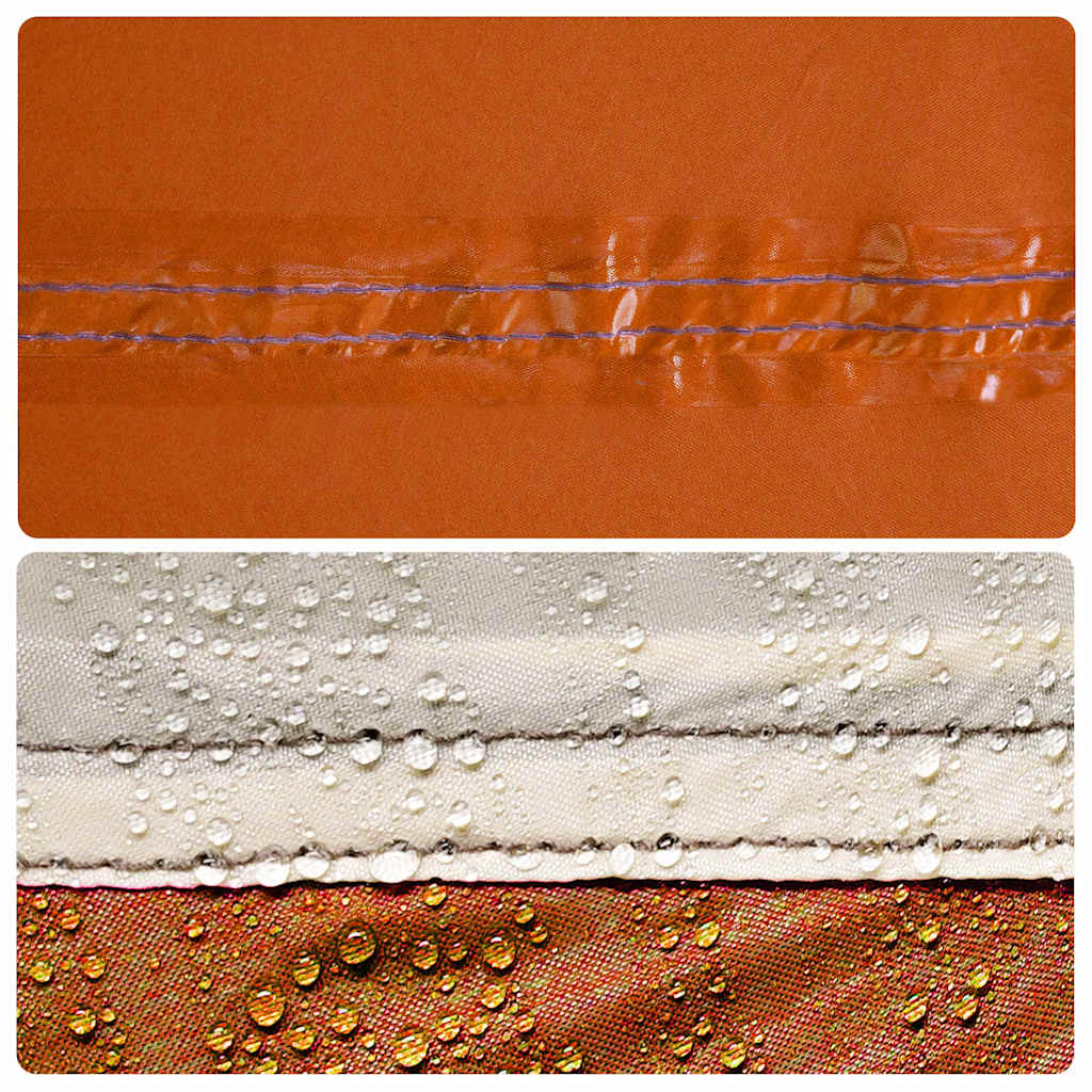 Detail van de waterdichte naden van de vidaXL tent in grijs en oranje.