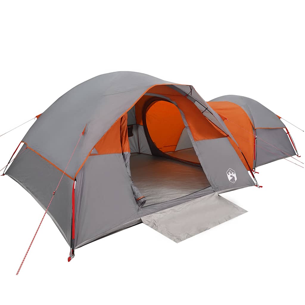 Detail van de vidaXL tent met grijs en oranje kleuren, zijaanzicht met open ingang.
