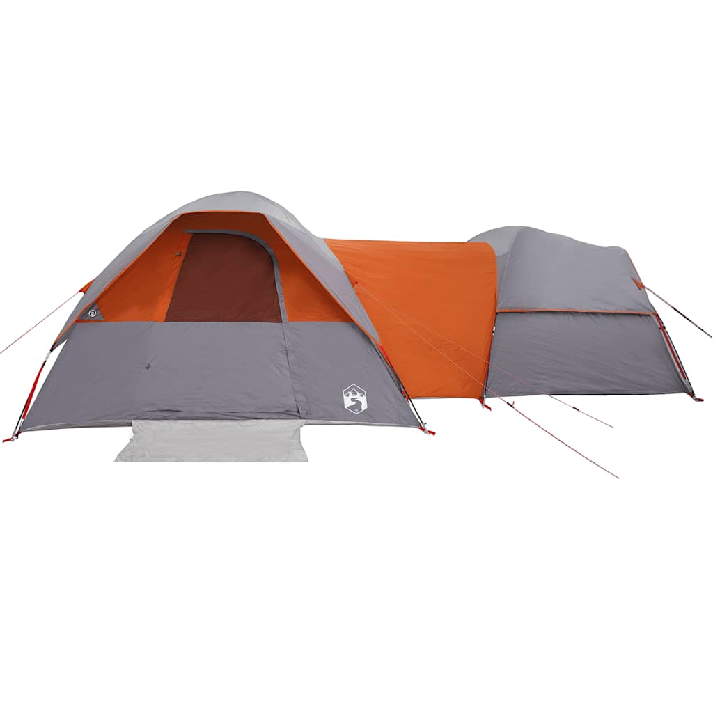 Detail van de vidaXL 5-persoons tent met grijze en oranje kleuren, zijaanzicht.