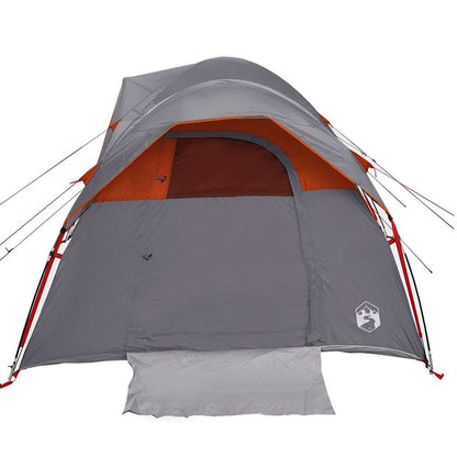 Detail van de grijs-oranje vidaXL tent met open ingang en waterdichte afwerking.
