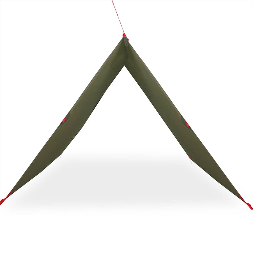 Detail van de olijfgroene vidaXL kampeerluifel met een spitse vorm en stevige bevestigingspunten.